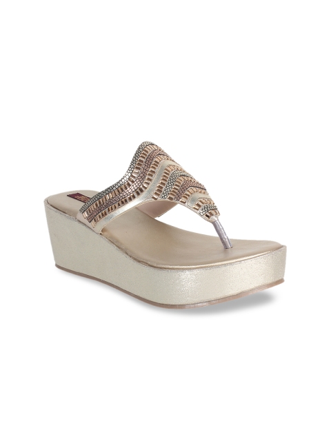 

SHUZ TOUCH Women Gold-Toned Embellished Wedges