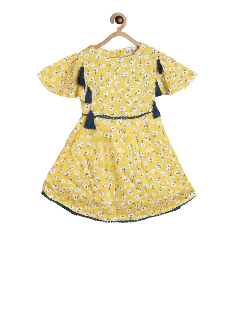 

Bella Moda Girls Yellow & White Printed Fit and Flare Dress