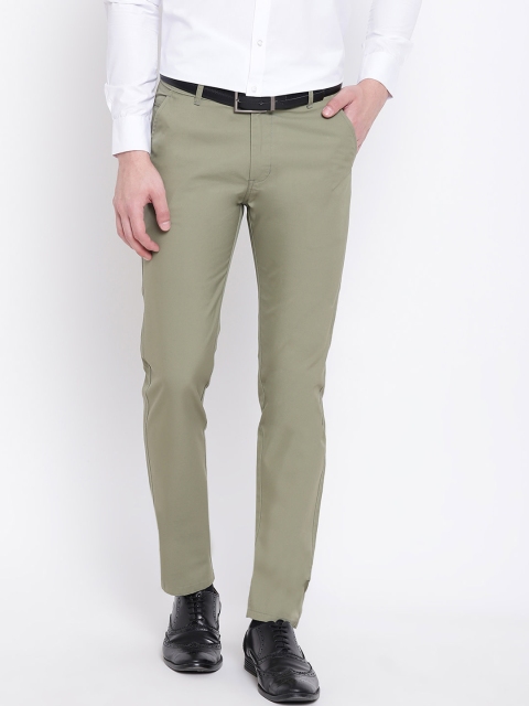 

Hancock Men Green Slim Fit Solid Formal Trousers