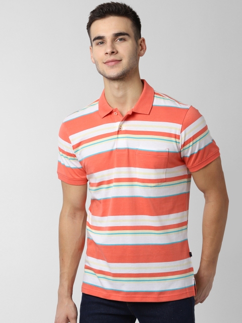 

Peter England Casuals Men Orange Striped Polo Collar T-shirt