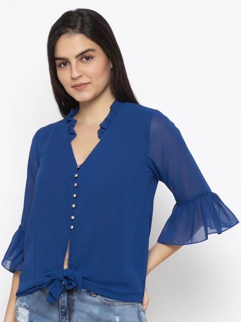 

Iti Women Blue Solid Shirt Style Top