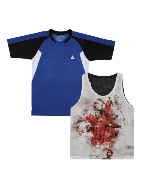 

Lil Tomatoes Boys Pack Of 2 Blue & White Printed Scoop Neck T-shirt