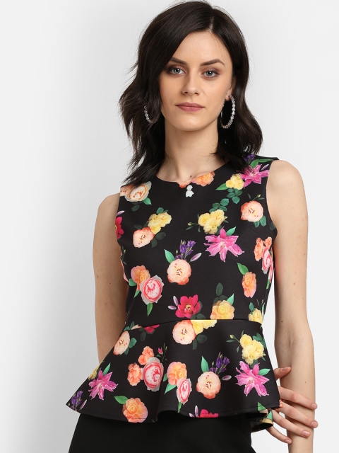 

COVER STORY Women Black & Yellow Printed Peplum Top