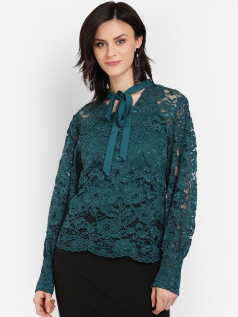 

COVER STORY Women Green Self Design A-Line Top