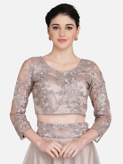 

Ojjasvi Women Grey Embellished Ethnic Crop Top
