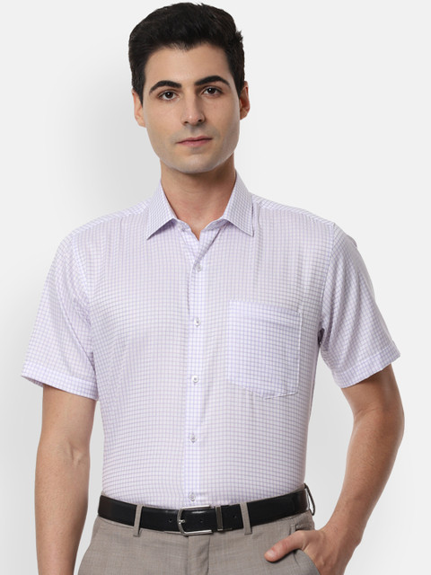 

Van Heusen Men White & Lavender Regular Fit Checked Formal Shirt