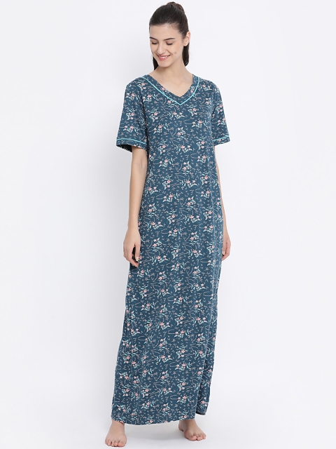 Teal Green Printed Nightdress