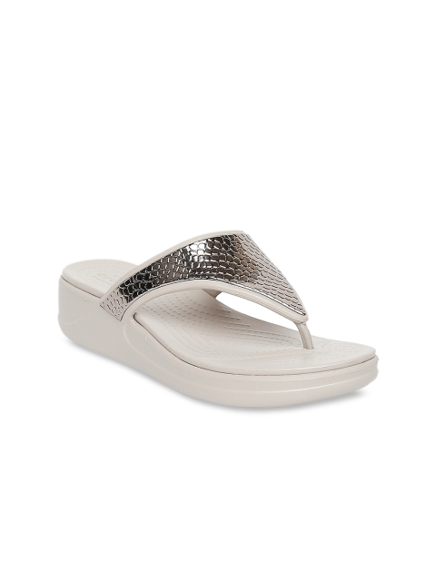 

Crocs Monterey Women Silver Off White Solid Sandals
