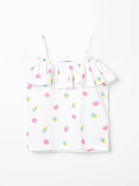 

Juniors by Lifestyle Girls White Polka Dots A-Line Top