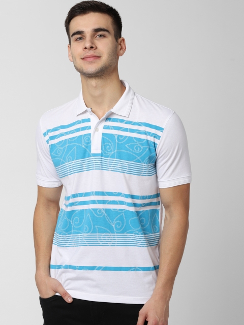 

Peter England Casuals Men White Striped Polo Collar T-shirt