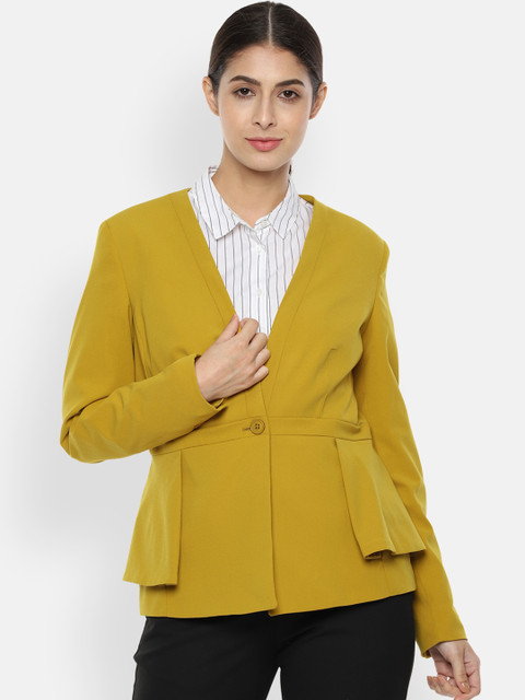 

Van Heusen Women Mustard Yellow Solid Regular Fit Single-Breasted Casual Blazer