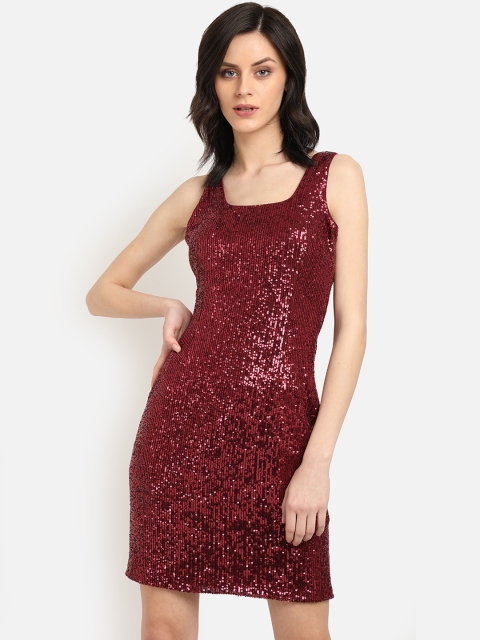 COVER STORY Women Maroon Sequin Embellished Sheath Dress