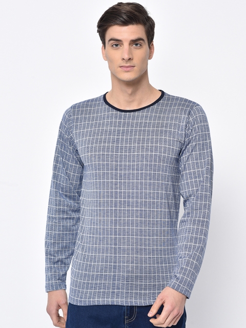 

VIMAL JONNEY Men Blue Checked Round Neck T-shirt