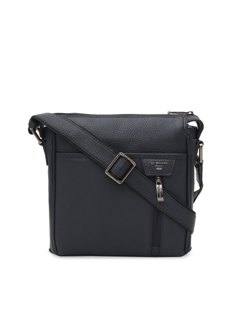 

Da Milano Men Navy Blue Solid Leather Messenger Bag