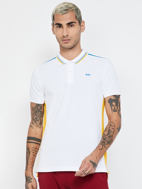 

UCLA Men White & Yellow Colourblocked Polo Collar T-shirt