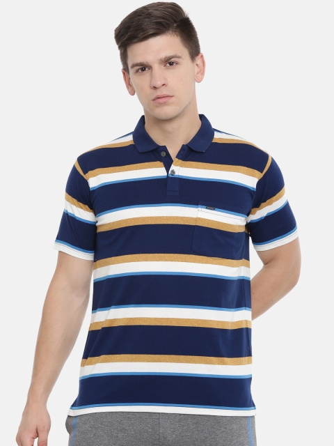 

Proline Men Blue Striped Polo Collar T-shirt