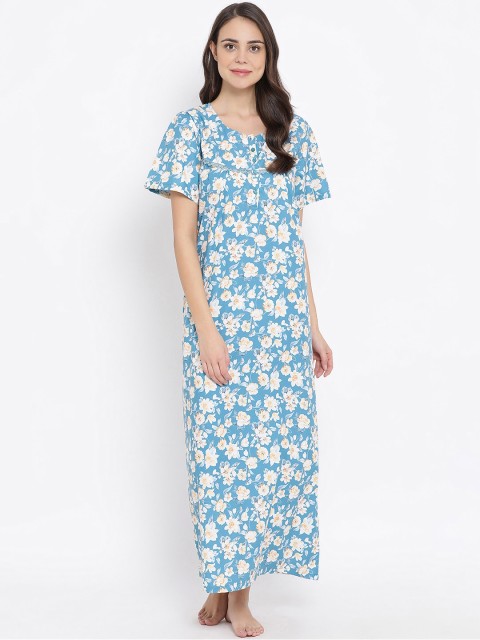 

Kanvin Turquoise Blue Printed Nightdress MJKSS20225A