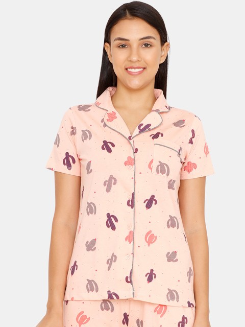 

Zivame Women Peach-Coloured Printed Night suit