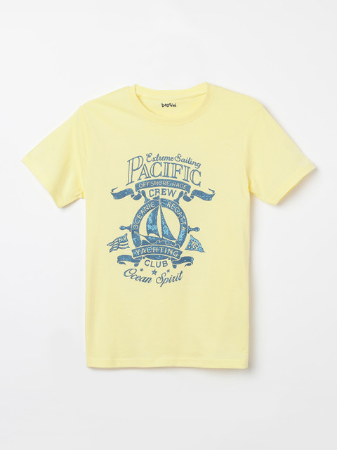 

Bossini Boys Yellow & Blue Printed Round Neck T-shirt