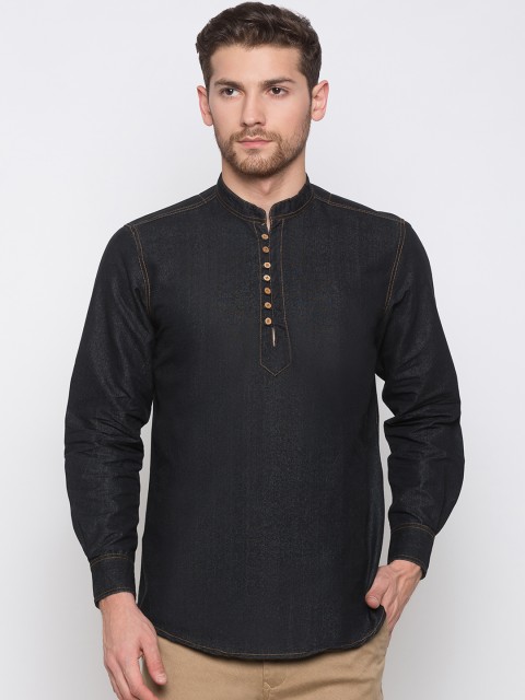 

Nick&Jess Men Black Solid Straight Kurta