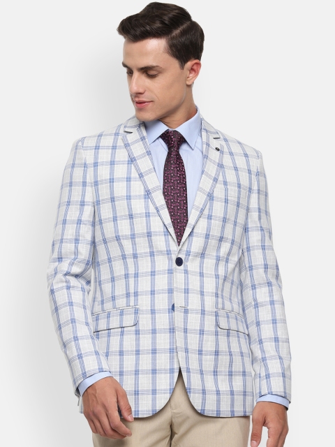 

Van Heusen Men Grey & Blue Checked Slim-Fit Single-Breasted Formal Blazer
