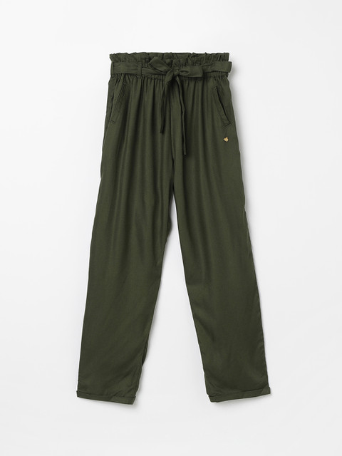 

Bossini Girls Olive Green Solid Regular Trousers