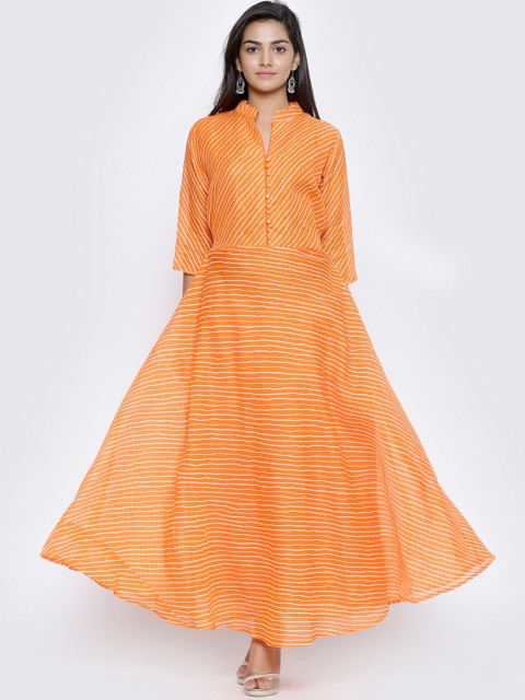

SOUNDARYA Women Orange Leheriya Striped Maxi Dress