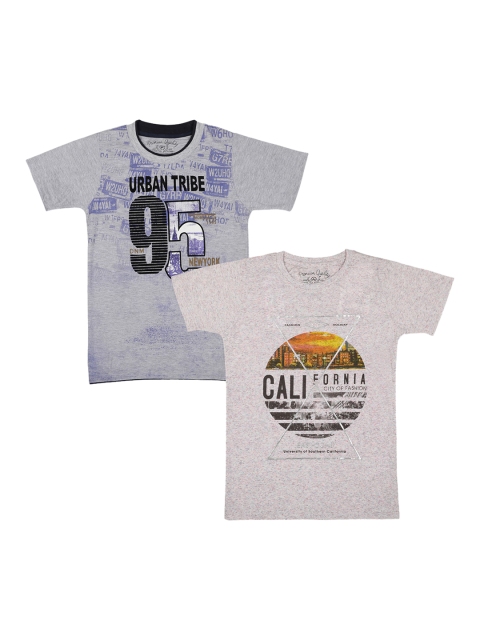 

Lil Tomatoes Boys Pack Of 2 Grey Melange Printed Round Neck T-shirt