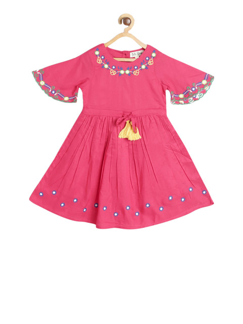 

Bella Moda Girls Magenta Embroidered Fit and Flare Dress