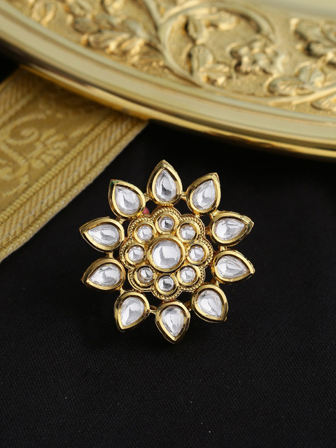 

Tistabene Gold-Plated & White Kundan Meena Studded Traditional Finger Ring