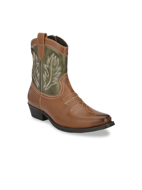 

Delize Men Brown Colourblocked High-Top Cowboy Boots