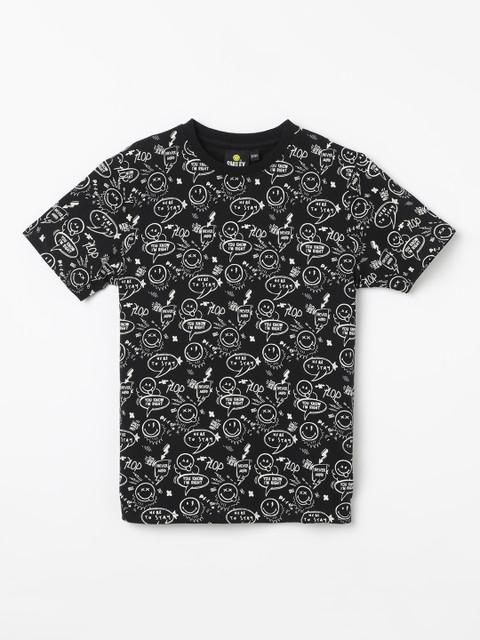

Smiley World Boys Black Printed Round Neck T-shirt
