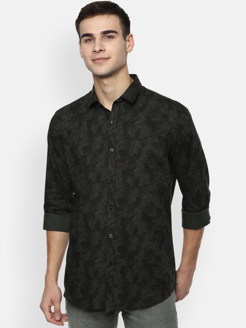 

V Dot Men Green & Black Slim Fit Printed Casual Shirt