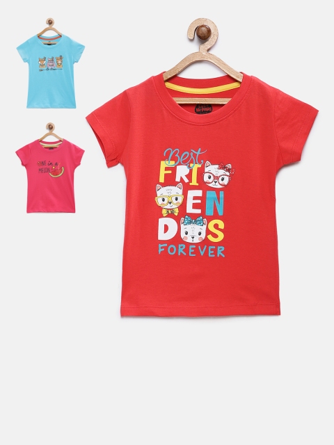 

Cub McPaws Girls Pack of 3 Printed Round Neck T-shirt, Blue
