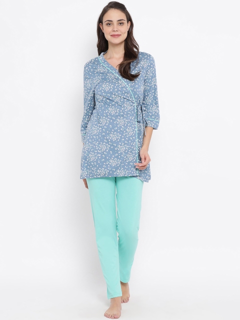

Kanvin Women Blue & Sea Green Printed Night Suit Set