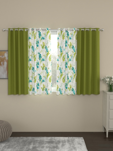 

ROSARA HOME Set of 4 Green & Blue Window Curtains