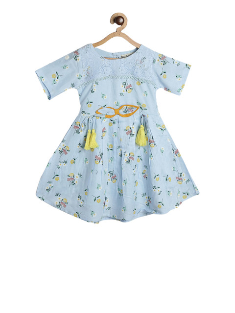 

Bella Moda Girls Blue & Yellow Printed Fit and Flare Dress