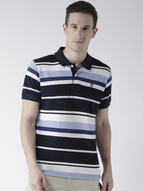 

Club York Men Navy Blue & White Striped Polo Collar T-shirt