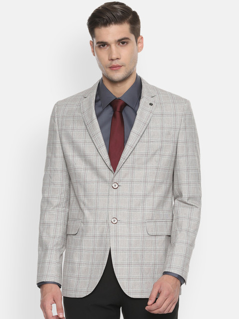 

Van Heusen Men Grey Checked Slim-Fit Single-Breasted Formal Blazer