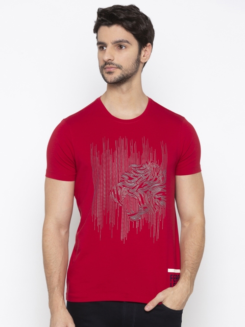 

SPYKAR Men Red Printed Round Neck T-shirt