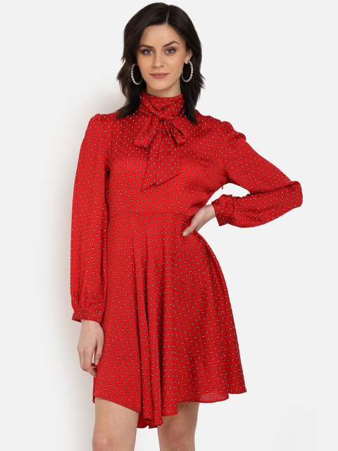 

COVER STORY Women Red & Off-White Printed Fit and Flare Dress