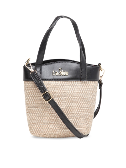 Ladida Black & Beige Self Design Handheld Bag