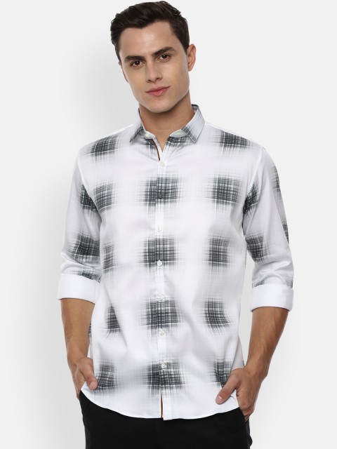 

V Dot Men White & Black Slim Fit Printed Casual Shirt