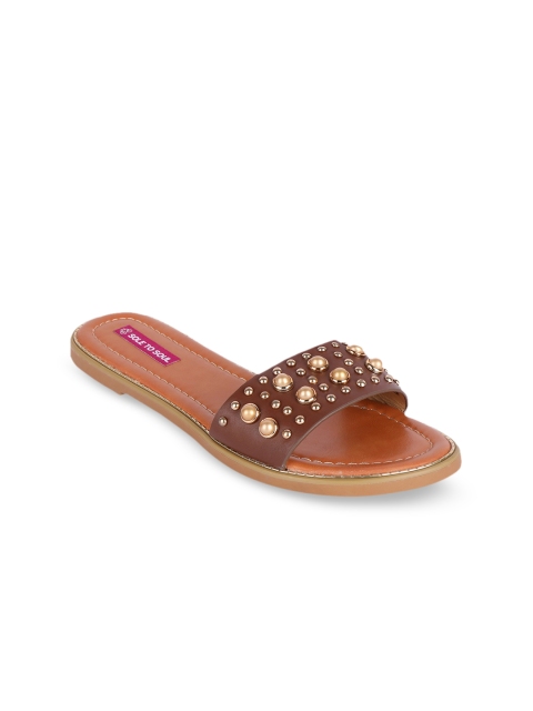 

Sole To Soul Women Brown Embellished Open Toe Flats