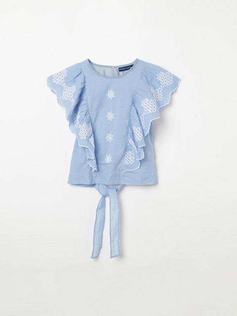 

Fame Forever by Lifestyle Girls Blue Embroidered Tiered Top