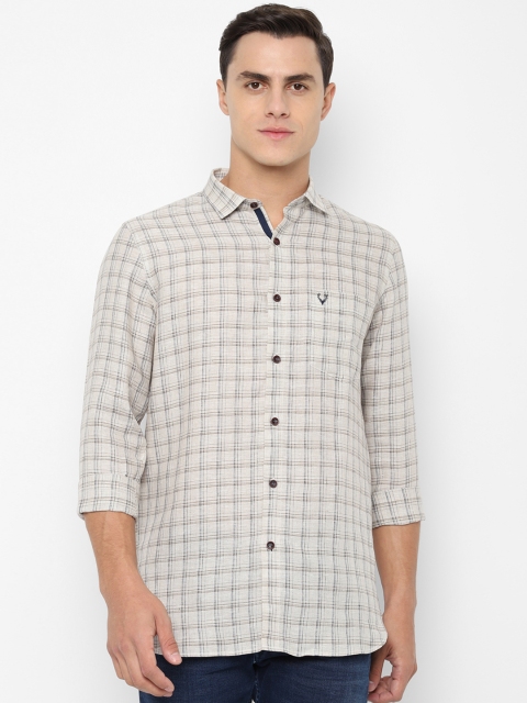 

Allen Solly Men Beige & Grey Slim Fit Checked Pure Linen Casual Shirt