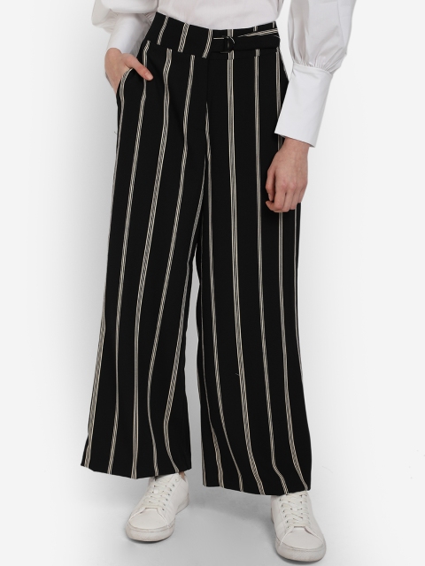 

COVER STORY Women Black Loose Fit Striped Parallel Trousers