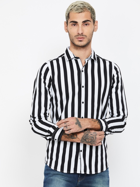 

Forca by Lifestyle Men White & Black Slim Fit Striped Casual Shirt
