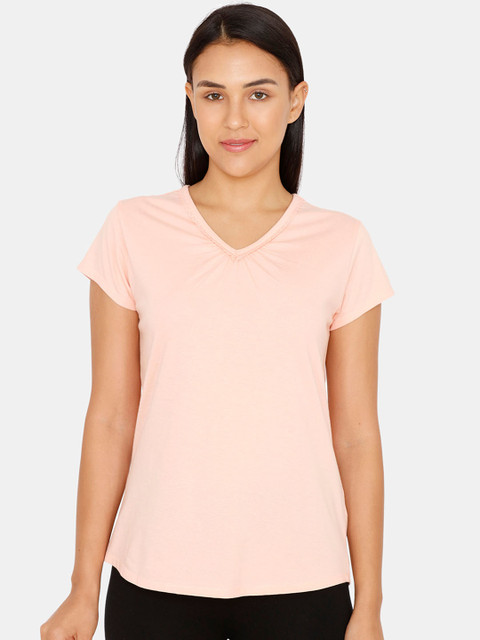 

Zivame Women Peach-Coloured Solid Top