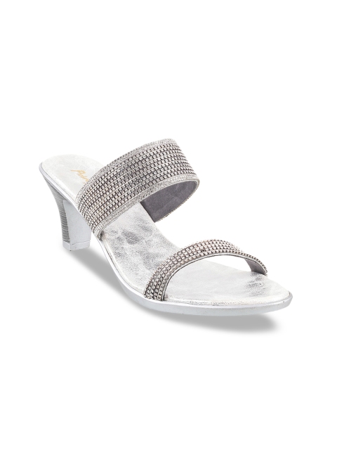 

Metro Women Silver-Toned Embellished Block Heels